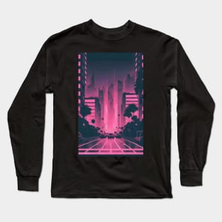 Vaporwave city aesthetic art Long Sleeve T-Shirt